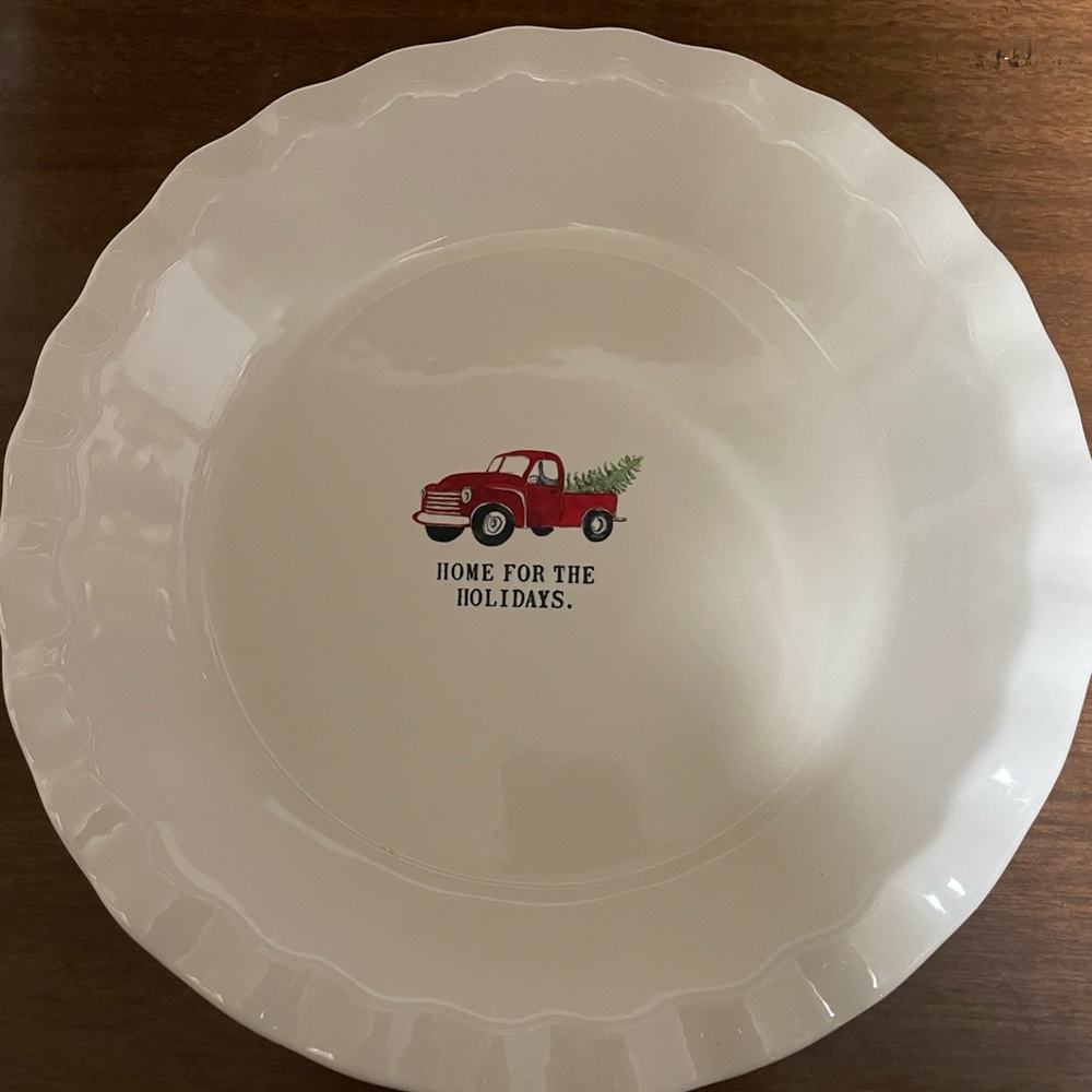 Rae Dunn Holiday Pie Plate ~ Home For The Holidays ~ Red Truck with Tree